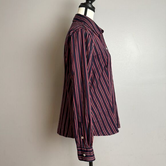 Tommy Hilfiger red white and blue striped long sleeve button down blouse size m - Picture 2 of 11